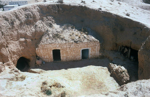 View of entrance to underground house, Matmata, Tunisia